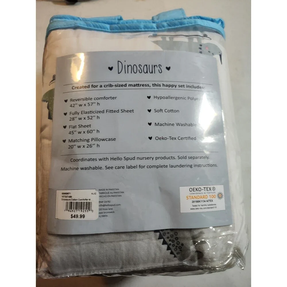 Hello Spud Dinosaur Toddler 4 Piece Bedding Set NEW Organic Cotton  (873)